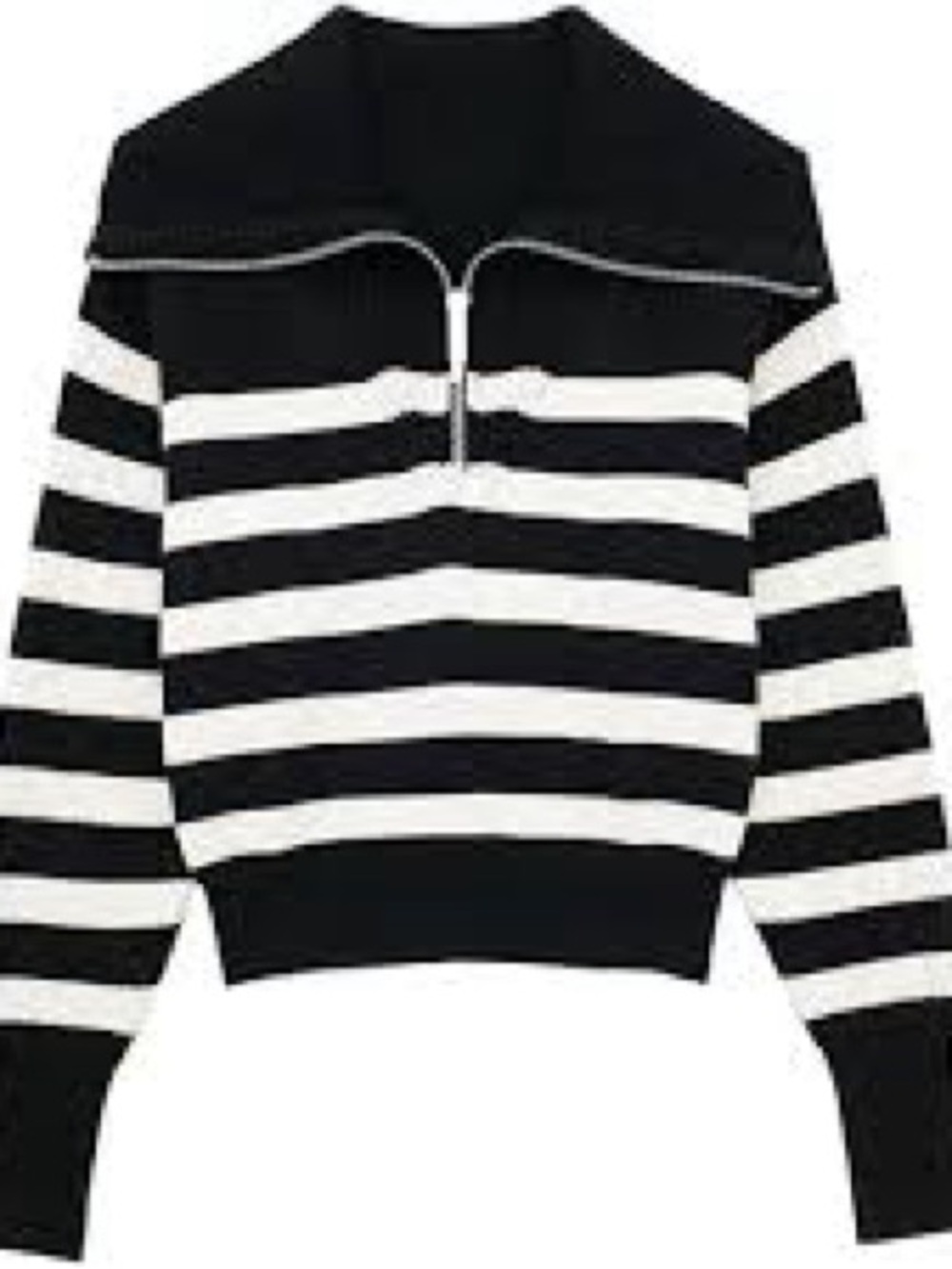 English Factory Black and White Striped Half-Zip Sweater